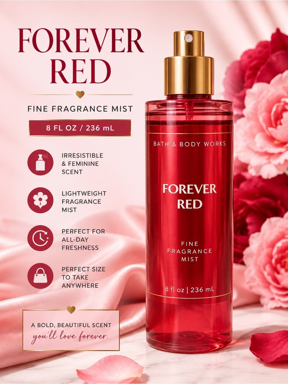 Bath & Body Works Forever Red Fine Fragrance Mist - Red & Gold Accents
